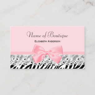 Carte De Visite Girls Pink Bows and Lace Zebra Imprimer Boutique