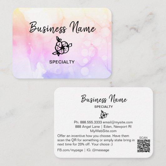 Carte De Visite *~* Girly Abstrait Ombre Pastel Peach Logo Code QR (Devant / Derrière)