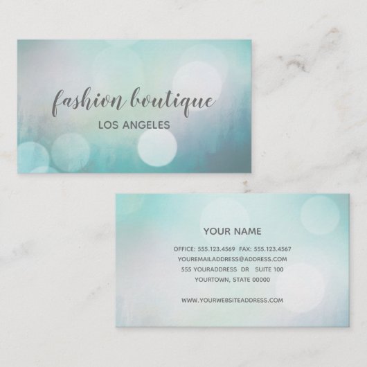 Carte De Visite Girly Blue Bokeh Parties scintillant Mode et beaut (Devant / Derrière)