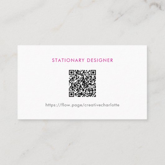 Carte De Visite Girly Minimal Pink Modern Professional QR Code (Dos)