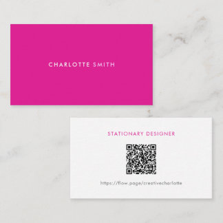 Carte De Visite Girly Minimal Pink Modern Professional QR Code