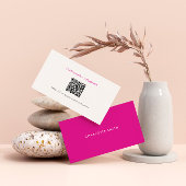 Carte De Visite Girly Minimal Pink Modern Professional QR Code