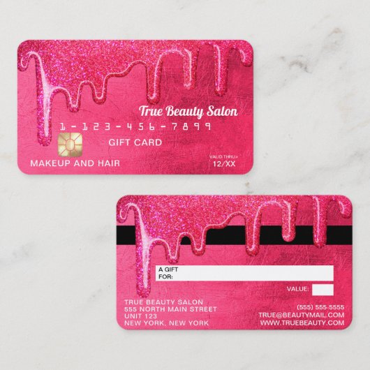 Carte De Visite Girly Neon Rose épais Parties scintillant Drift Cr (Devant / Derrière)