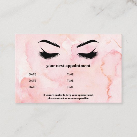 Carte De Visite Glam aquarelle rose Browbar Eyelash Luxe (Devant)