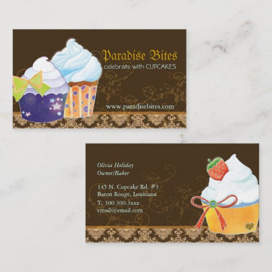 Carte De Visite Glam Bakery Cupcakes (Devant / Derrière)