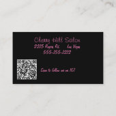 Carte De Visite Glam Black & Hot Pink Maquillage Artiste QR Code (Dos)