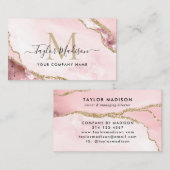 Carte De Visite Glam Blush or rose Parties scintillant marbre Agat (Devant / Derrière)