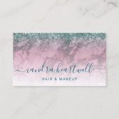 Carte De Visite Glam Burgundy Marble Teal Glitter Script Stylist (Devant)