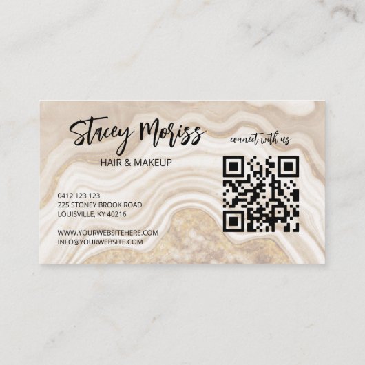 Carte De Visite Glam Chic moderne Agate Abstrait QR Code (Dos)