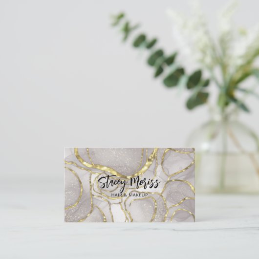 Carte De Visite Glam Chic QR Code Gold Abstrait Script (Debout devant)