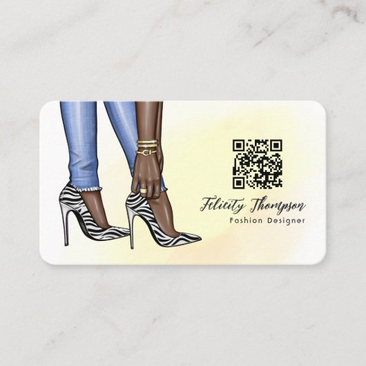 Carte De Visite Glam Chic Zebra Mode QR Code (Devant)