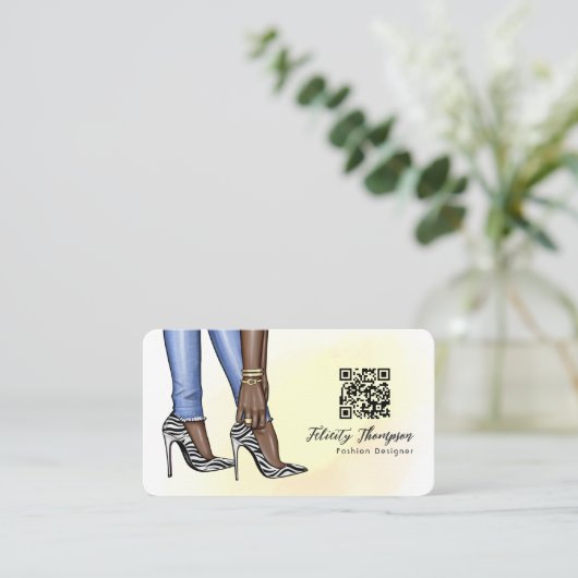 Carte De Visite Glam Chic Zebra Mode QR Code (Debout devant)