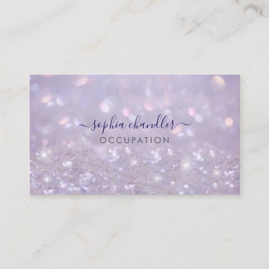 Carte De Visite Glam Classy Glitter Lavande, Nom de Script (Devant)
