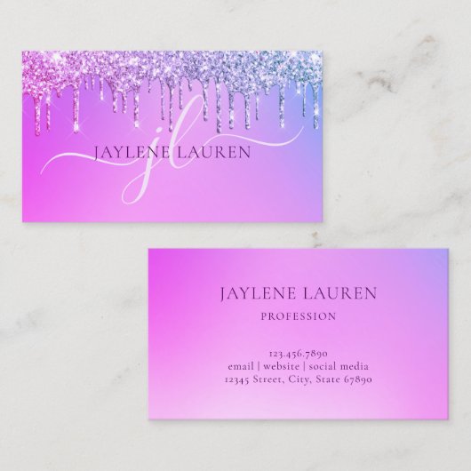 Carte De Visite Glam de luxe Monogramme violet (Devant / Derrière)