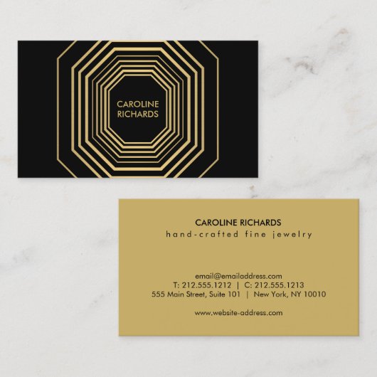 Carte De Visite Glam Deco Gold et Black Mode et Design (Devant / Derrière)