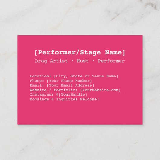 Carte De Visite Glam Diva dans les tons rétro (Dos)