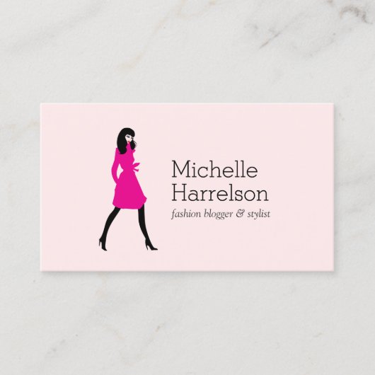Carte De Visite Glam Fashion Girl Style Blogger, Boutique Rose (Devant)