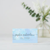 Carte De Visite Glam Faux Iridescente Blue avec Script tendance (Debout devant)
