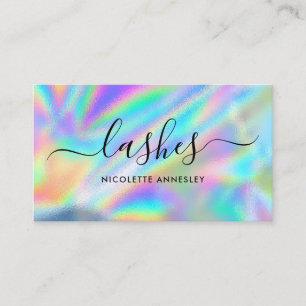 Carte De Visite Glam Faux Technicien en Lash à arc-en-ciel hologra