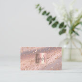 Carte De Visite Glam Girl Rose Gold Flakes Gitter Monogramme (Debout devant)