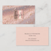 Carte De Visite Glam Girl Rose Gold Flakes Gitter Monogramme (Devant / Derrière)