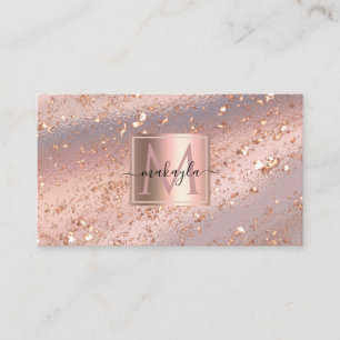 Carte De Visite Glam Girl Rose Gold Flakes Gitter Monogramme