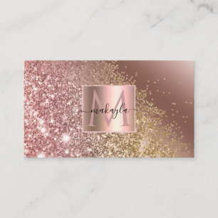 Carte De Visite Glam Girl Rose Gold Gitter Design Nom Monogramme
