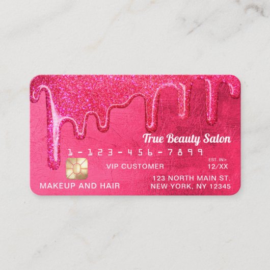 Carte De Visite Glam Girly Neon rose épais Parties scintillant Dri (Devant)