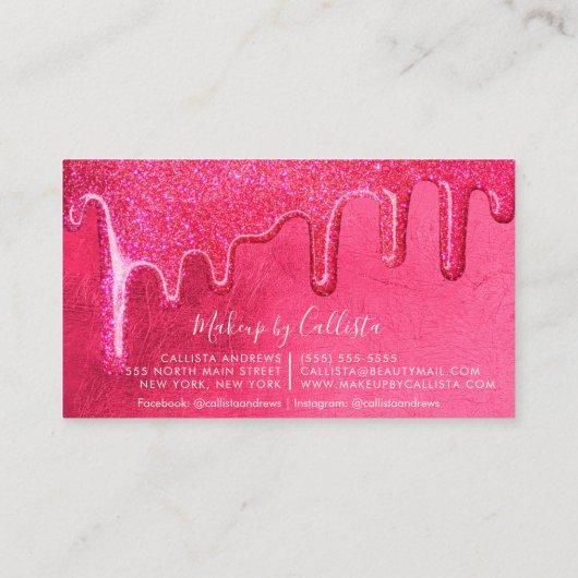 Carte De Visite Glam Girly Neon rose épais Parties scintillant gou (Dos)