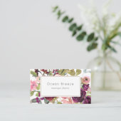 Carte De Visite Glam Gold Blush Bourgogne Aquarelle Rose Floral (Debout devant)