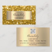 Carte De Visite Glam Gold Frame Parties scintillant QR Code Logo B (Devant / Derrière)