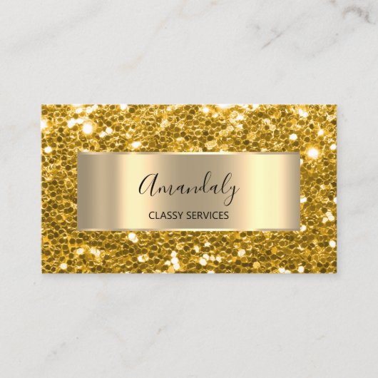 Carte De Visite Glam Gold Frame Parties scintillant QR Code Logo B (Devant)