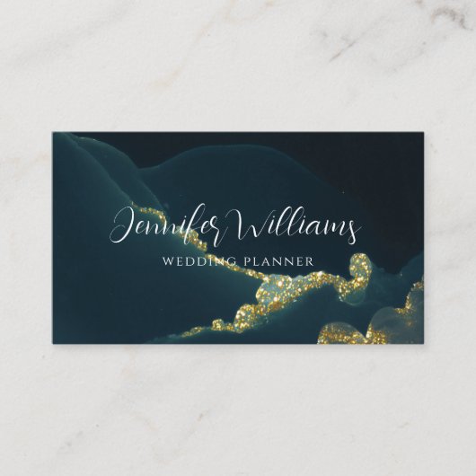 Carte De Visite Glam Gold Parties scintillant Wedding planner vert (Devant)