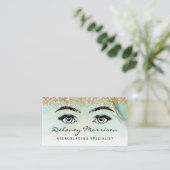 Carte De Visite Glam Green Marble Gold Glitter Eyes Microblading (Debout devant)