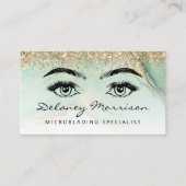 Carte De Visite Glam Green Marble Gold Glitter Eyes Microblading (Devant)