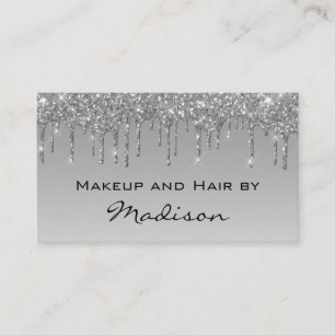 Carte De Visite Glam Gris Argent Paillettes Gouttes Artiste Maquil