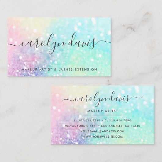 Carte De Visite Glam Holographic Parties scintillant Iridescente J (Devant / Derrière)