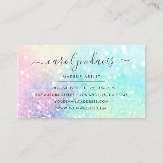 Carte De Visite Glam Holographic Parties scintillant Iridescente J (Dos)