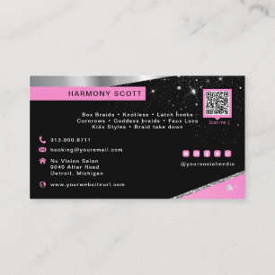 Carte De Visite Glam Hot rose Parties scintillant Diamond cheveux 