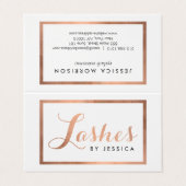 Carte De Visite Glam Lashes Script Texte Rose Gold Aftercare (Extérieur déplié)