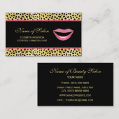 Carte De Visite Glam Lips Black Gold Cheetah Print Cosmetologist (Devant / Derrière)