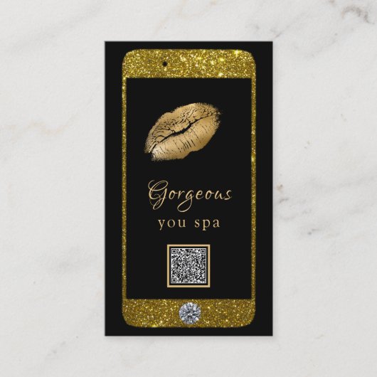 Carte De Visite *~* Glam Luxe Cell Phone Gold QR LOGO Parties scin (Devant)