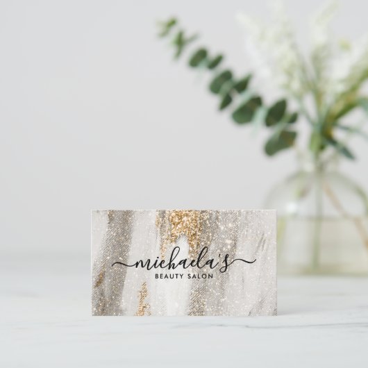 Carte De Visite Glam Luxe Faux Gold Glitter Elegant Script (Debout devant)