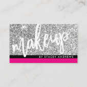 Carte De Visite GLAM MAKEUP brush script argent parties scintillan (Devant)