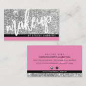 Carte De Visite GLAM MAKEUP brush script argent parties scintillan (Devant / Derrière)