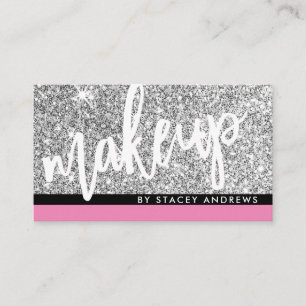 Carte De Visite GLAM MAKEUP brush script argent parties scintillan