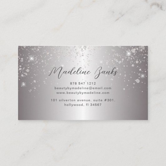 Carte De Visite Glam Metallic Argent Parties scintillant Beauté Pr (Dos)