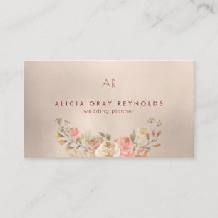 Carte De Visite Glam Monogramme Aquarelle Wedding planner Floral