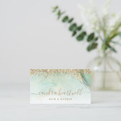 Carte De Visite Glam Or Vert Marbre Paillettes Script (Debout devant)