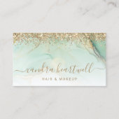 Carte De Visite Glam Or Vert Marbre Paillettes Script (Devant)